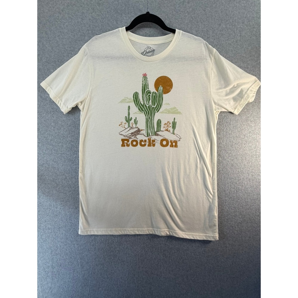 Live Outside The Limits Rock On Cactus Graphic Tee Cream Large Cotton Blend